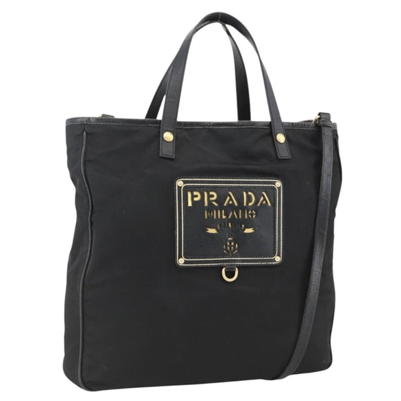PRADA Tragetasche Nylon 2-Wege Schwarz Gold Authentisch ARZ275