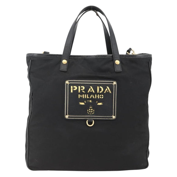 PRADA Tragetasche Nylon 2-Wege Schwarz Gold Authentisch ARZ275