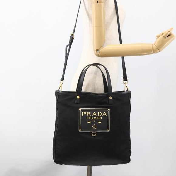 PRADA Tragetasche Nylon 2-Wege Schwarz Gold Authentisch ARZ275