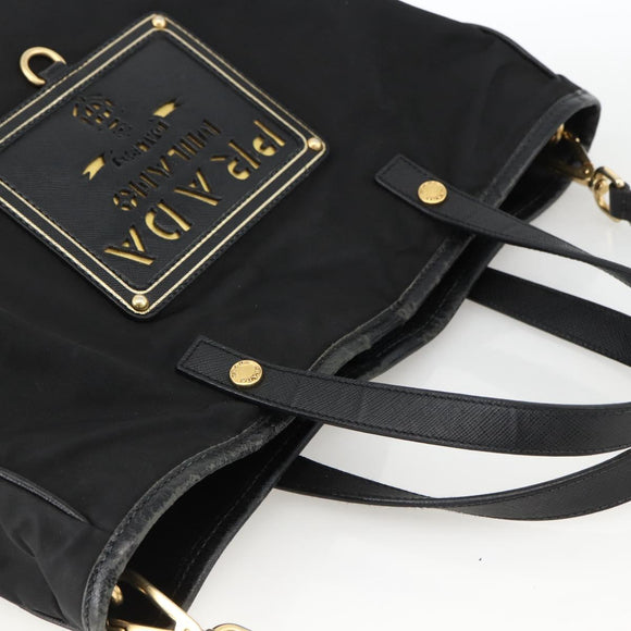 PRADA Tragetasche Nylon 2-Wege Schwarz Gold Authentisch ARZ275