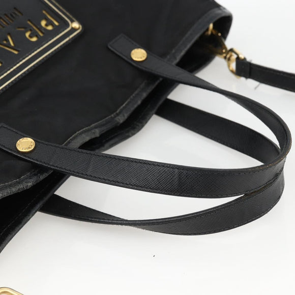 PRADA Tragetasche Nylon 2-Wege Schwarz Gold Authentisch ARZ275