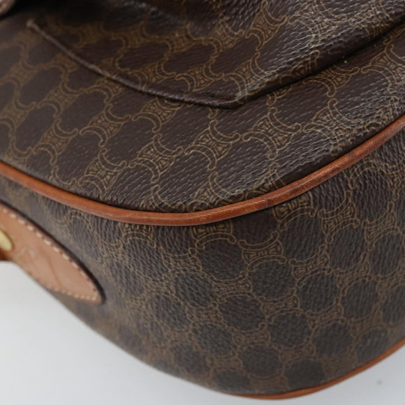 CELINE Macadam Canvas Shoulder Bag PVC Leather Brown Gold Auth ARZ276