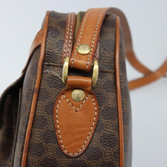 CELINE Macadam Canvas Shoulder Bag PVC Leather Brown Gold Auth ARZ276