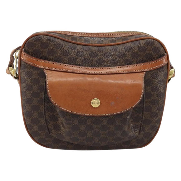 CELINE Macadam Canvas Shoulder Bag PVC Leather Brown Gold Auth ARZ276