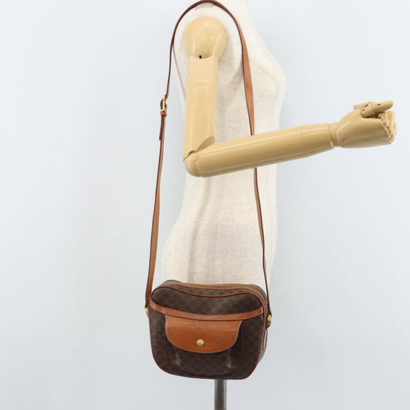 CELINE Macadam Canvas Shoulder Bag PVC Leather Brown Gold Auth ARZ276