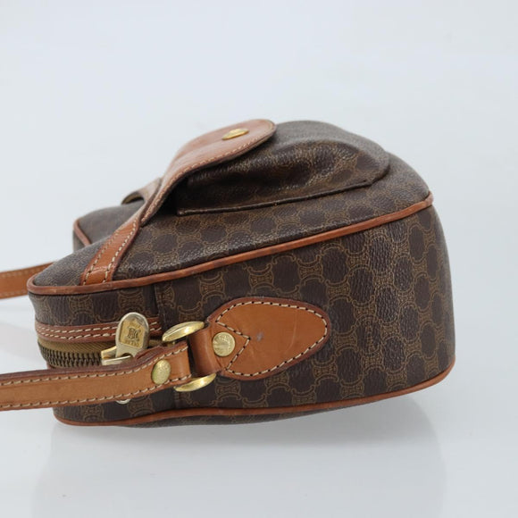 CELINE Macadam Canvas Shoulder Bag PVC Leather Brown Gold Auth ARZ276