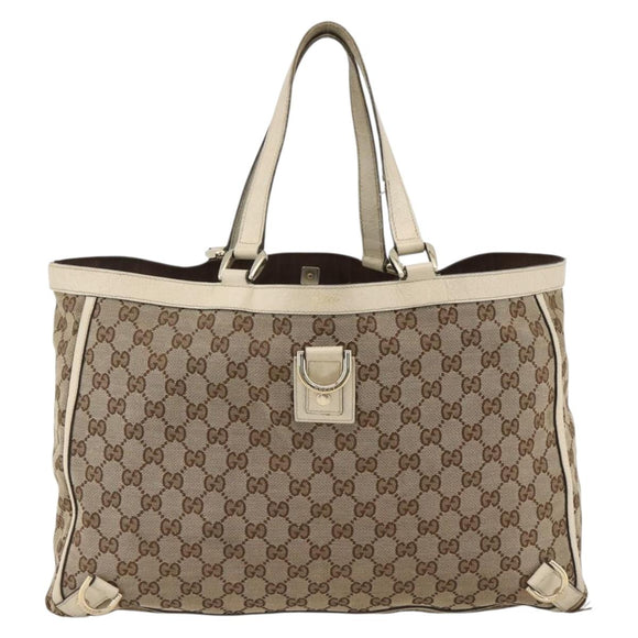 GUCCI GG Canvas Abbey Tote Bag Beige Gold 141472 Auth ARZ280