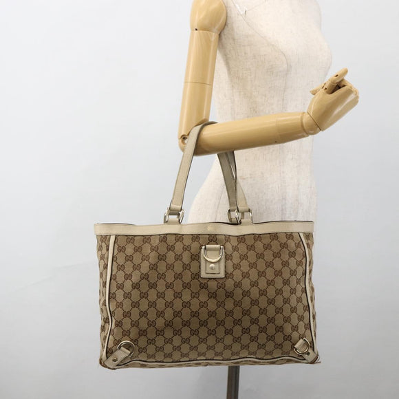 GUCCI GG Canvas Abbey Tote Bag Beige Gold 141472 Auth ARZ280