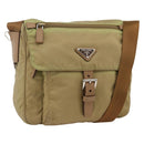 PRADA Shoulder Bag Nylon Beige Silver Auth ARZ282-1