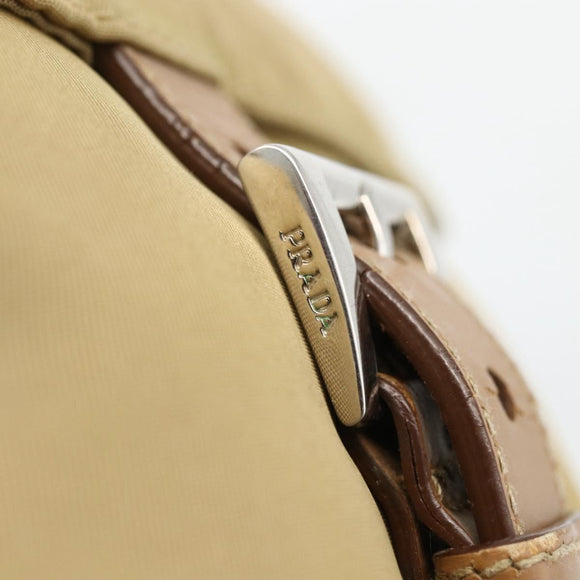 PRADA Shoulder Bag Nylon Beige Silver Auth ARZ282