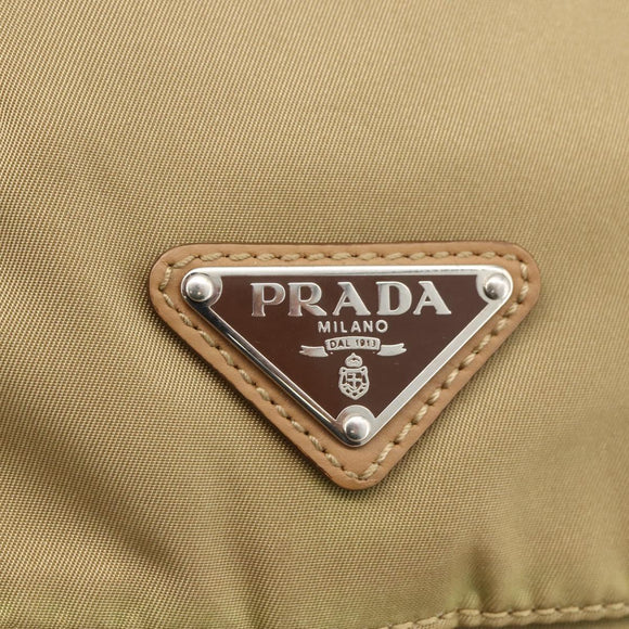 PRADA Shoulder Bag Nylon Beige Silver Auth ARZ282