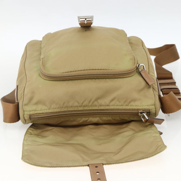 PRADA Shoulder Bag Nylon Beige Silver Auth ARZ282