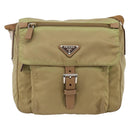 PRADA Shoulder Bag Nylon Beige Silver Auth ARZ282-2