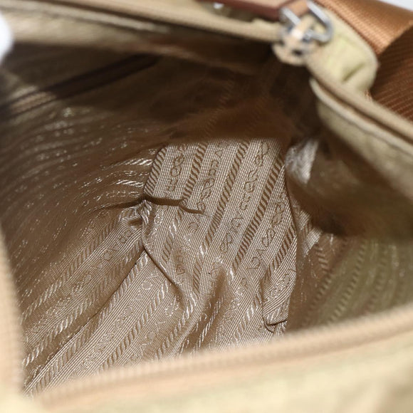 PRADA Shoulder Bag Nylon Beige Silver Auth ARZ282