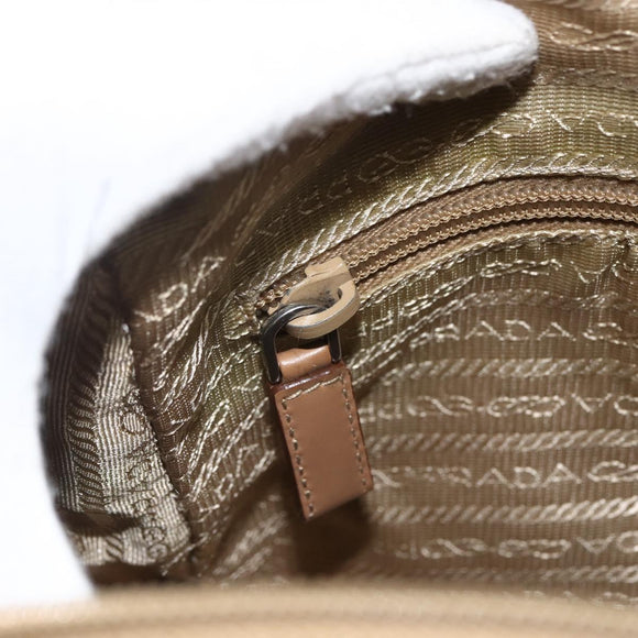 PRADA Shoulder Bag Nylon Beige Silver Auth ARZ282