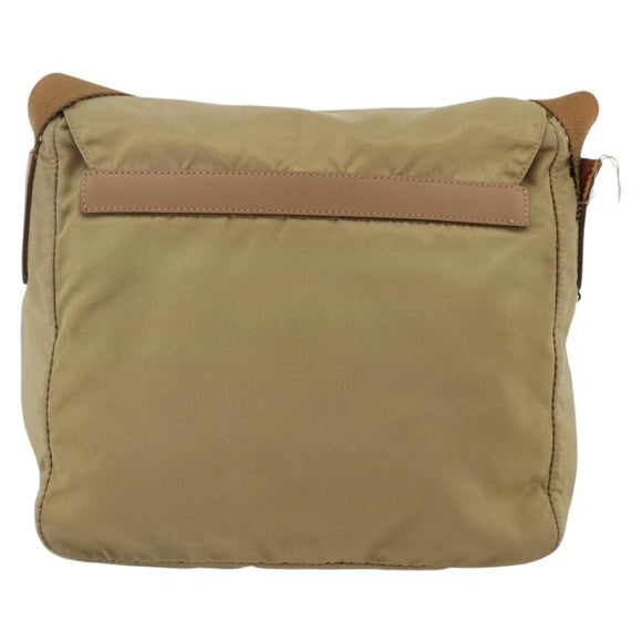 PRADA Shoulder Bag Nylon Beige Silver Auth ARZ282