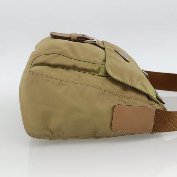 PRADA Shoulder Bag Nylon Beige Silver Auth ARZ282
