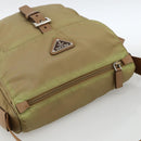 PRADA Shoulder Bag Nylon Beige Silver Auth ARZ282-6