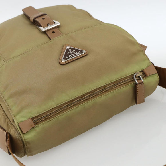 PRADA Shoulder Bag Nylon Beige Silver Auth ARZ282