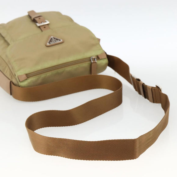 PRADA Shoulder Bag Nylon Beige Silver Auth ARZ282