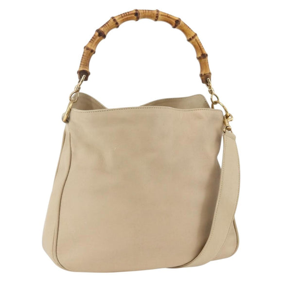 GUCCI Bamboo Hand Bag Leather 2way Beige Gold 001 1638 3754 Auth ARZ285