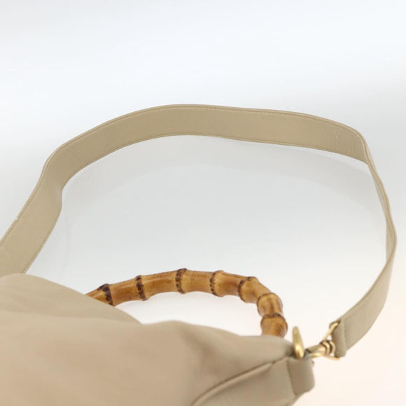 GUCCI Bamboo Hand Bag Leather 2way Beige Gold 001 1638 3754 Auth ARZ285