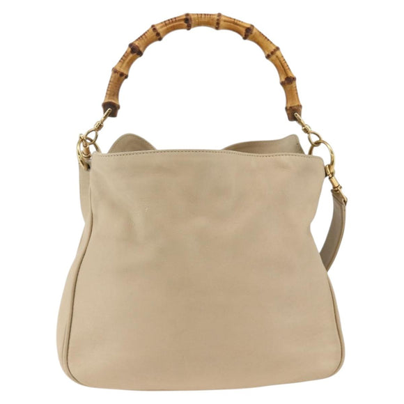 GUCCI Bamboo Hand Bag Leather 2way Beige Gold 001 1638 3754 Auth ARZ285