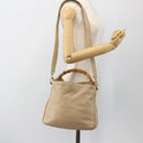 GUCCI Bamboo Hand Bag Leather 2way Beige Gold 001 1638 3754 Auth ARZ285-23