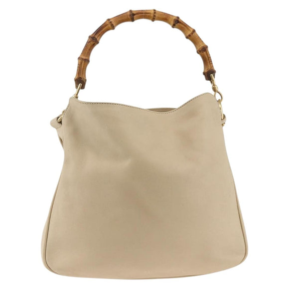 GUCCI Bamboo Hand Bag Leather 2way Beige Gold 001 1638 3754 Auth ARZ285