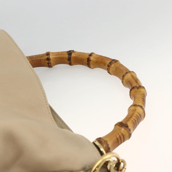 GUCCI Bamboo Hand Bag Leather 2way Beige Gold 001 1638 3754 Auth ARZ285