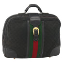 GUCCI GG Canvas Web Sherry Line Travel Bag Travel Case Black Gold Auth ARZ288-1