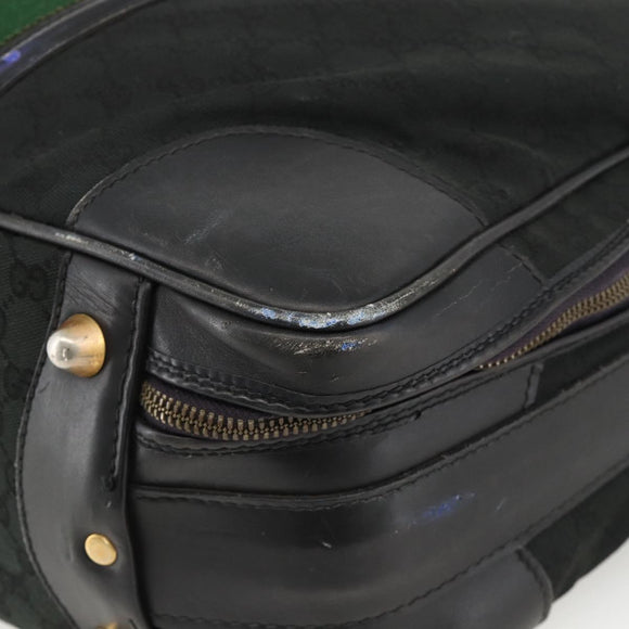 GUCCI GG Canvas Web Sherry Line Travel Bag Travel Case Black Gold Auth ARZ288