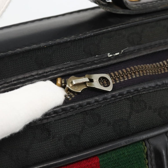 GUCCI GG Canvas Web Sherry Line Travel Bag Travel Case Black Gold Auth ARZ288