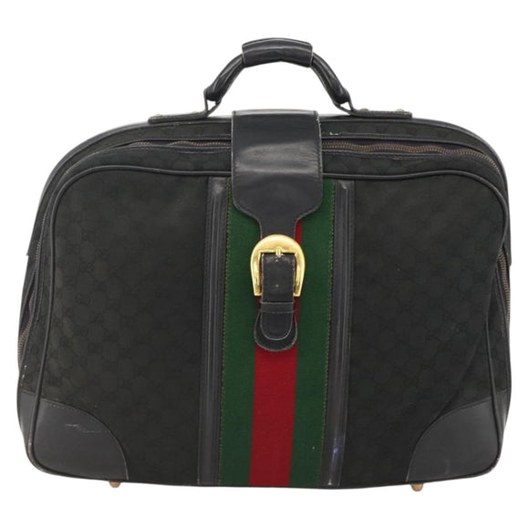 GUCCI GG Canvas Web Sherry Line Travel Bag Travel Case Black Gold Auth ARZ288
