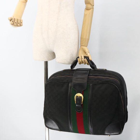 GUCCI GG Canvas Web Sherry Line Travel Bag Travel Case Black Gold Auth ARZ288