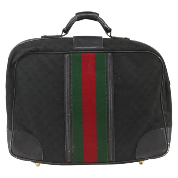 GUCCI GG Canvas Web Sherry Line Travel Bag Travel Case Black Gold Auth ARZ288