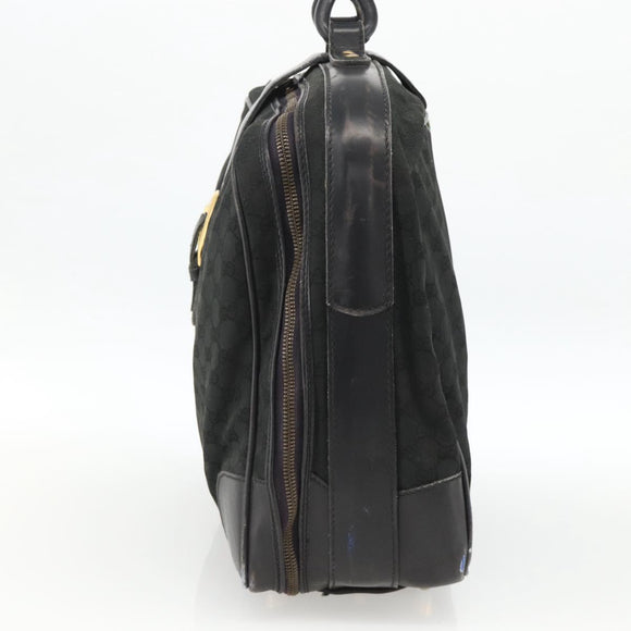GUCCI GG Canvas Web Sherry Line Travel Bag Travel Case Black Gold Auth ARZ288