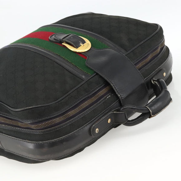 GUCCI GG Canvas Web Sherry Line Travel Bag Travel Case Black Gold Auth ARZ288