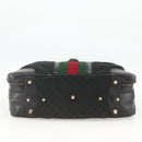 GUCCI GG Canvas Web Sherry Line Travel Bag Travel Case Black Gold Auth ARZ288-9
