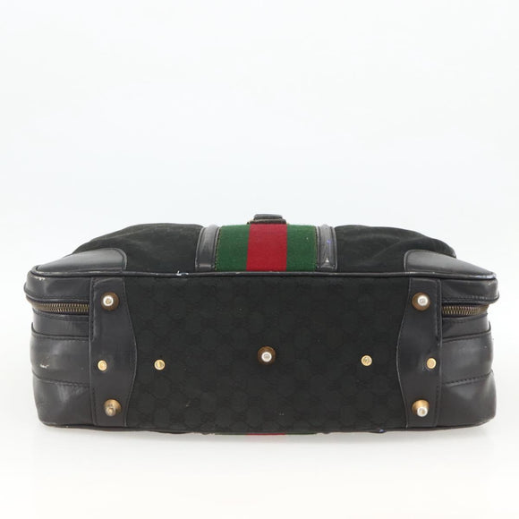 GUCCI GG Canvas Web Sherry Line Travel Bag Travel Case Black Gold Auth ARZ288