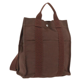 HERMES Her Line Sac A Dos Backpack Canvas Brown Silver Auth ARZ289