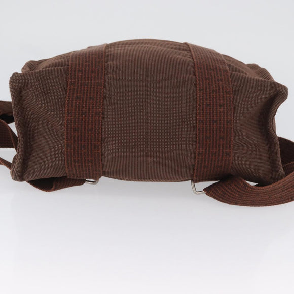 HERMES Her Line Sac A Dos Backpack Canvas Brown Silver Auth ARZ289