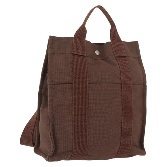 HERMES Her Line Sac A Dos Rucksack Canvas Braun Silber Auth ARZ289