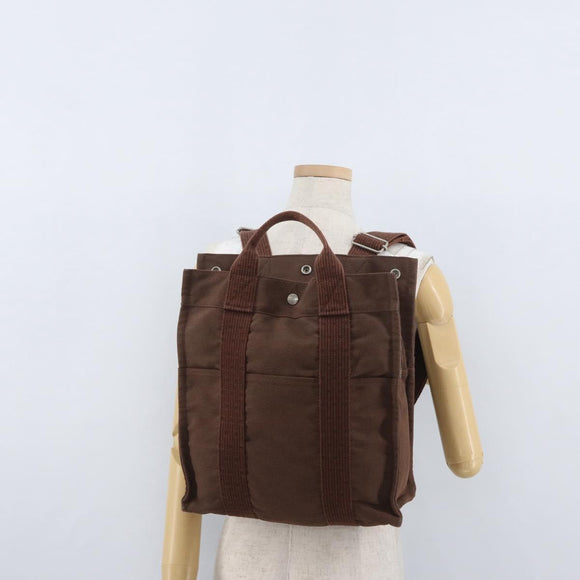 HERMES Her Line Sac A Dos Rucksack Canvas Braun Silber Auth ARZ289
