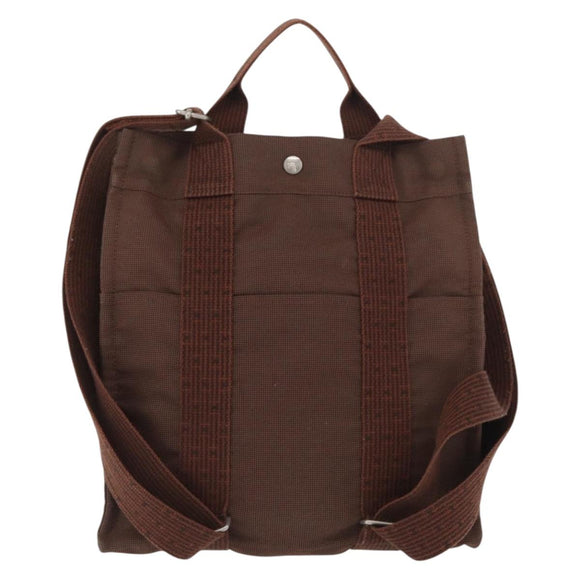 HERMES Her Line Sac A Dos Rucksack Canvas Braun Silber Auth ARZ289
