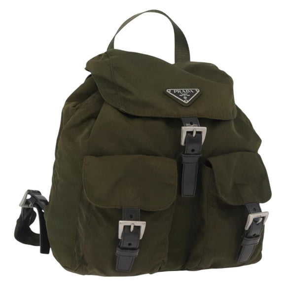 PRADA Backpack Nylon Green Silver Auth ARZ291