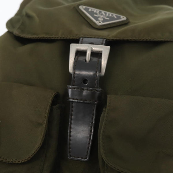 PRADA Backpack Nylon Green Silver Auth ARZ291