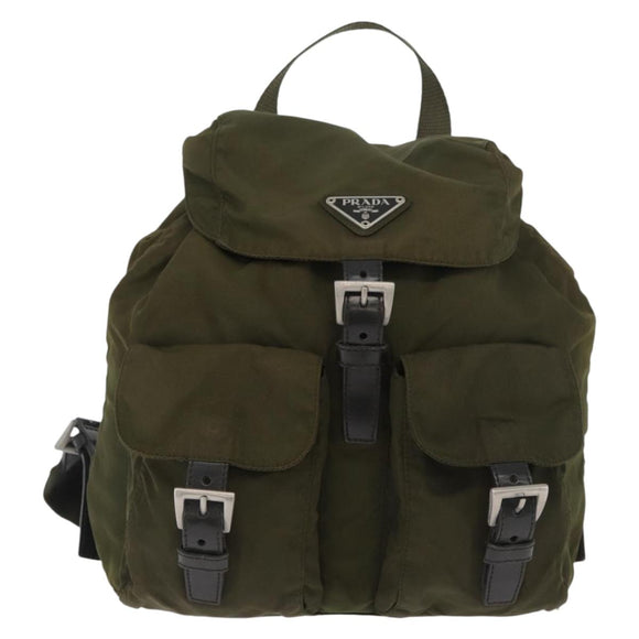 PRADA Backpack Nylon Green Silver Auth ARZ291