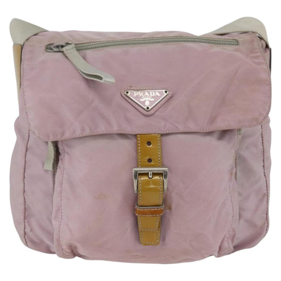 PRADA Shoulder Bag Nylon Pink Silver Auth ARZ292