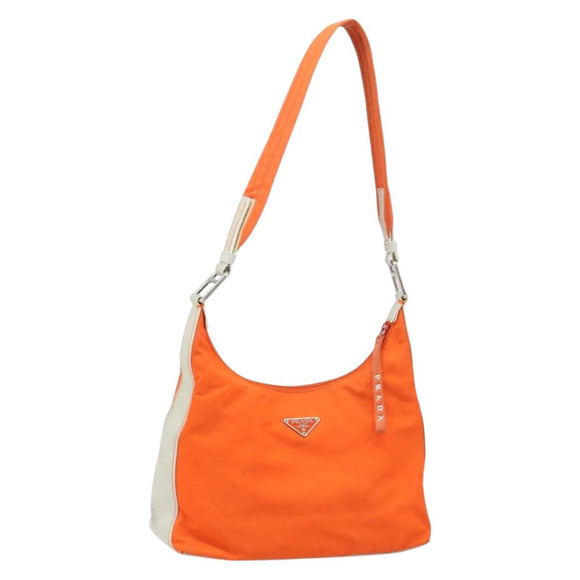 PRADA Schoudertas Nylon Oranje Zilver Auth ARZ293
